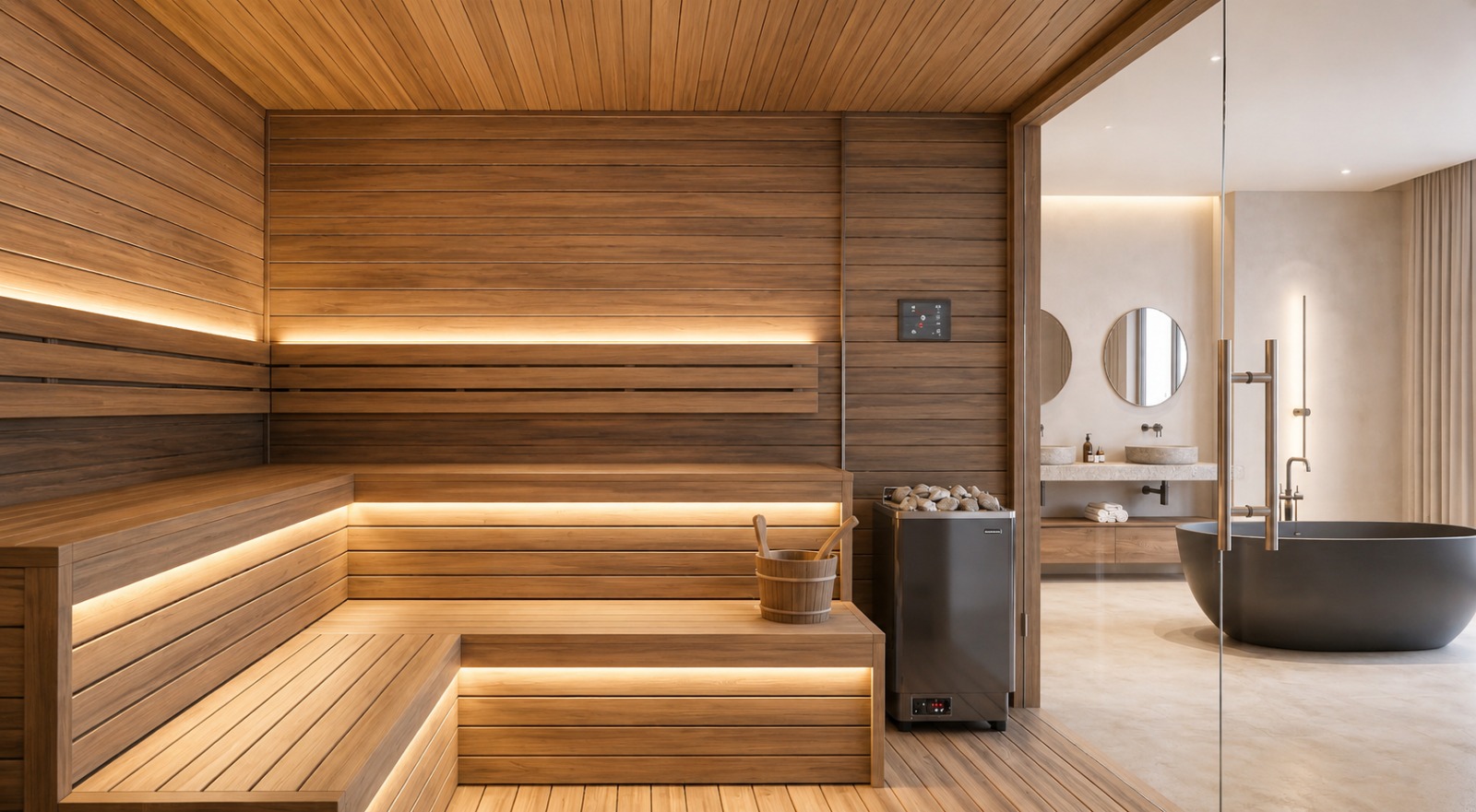 A bespoke cedar sauna at the Thornwood Residence